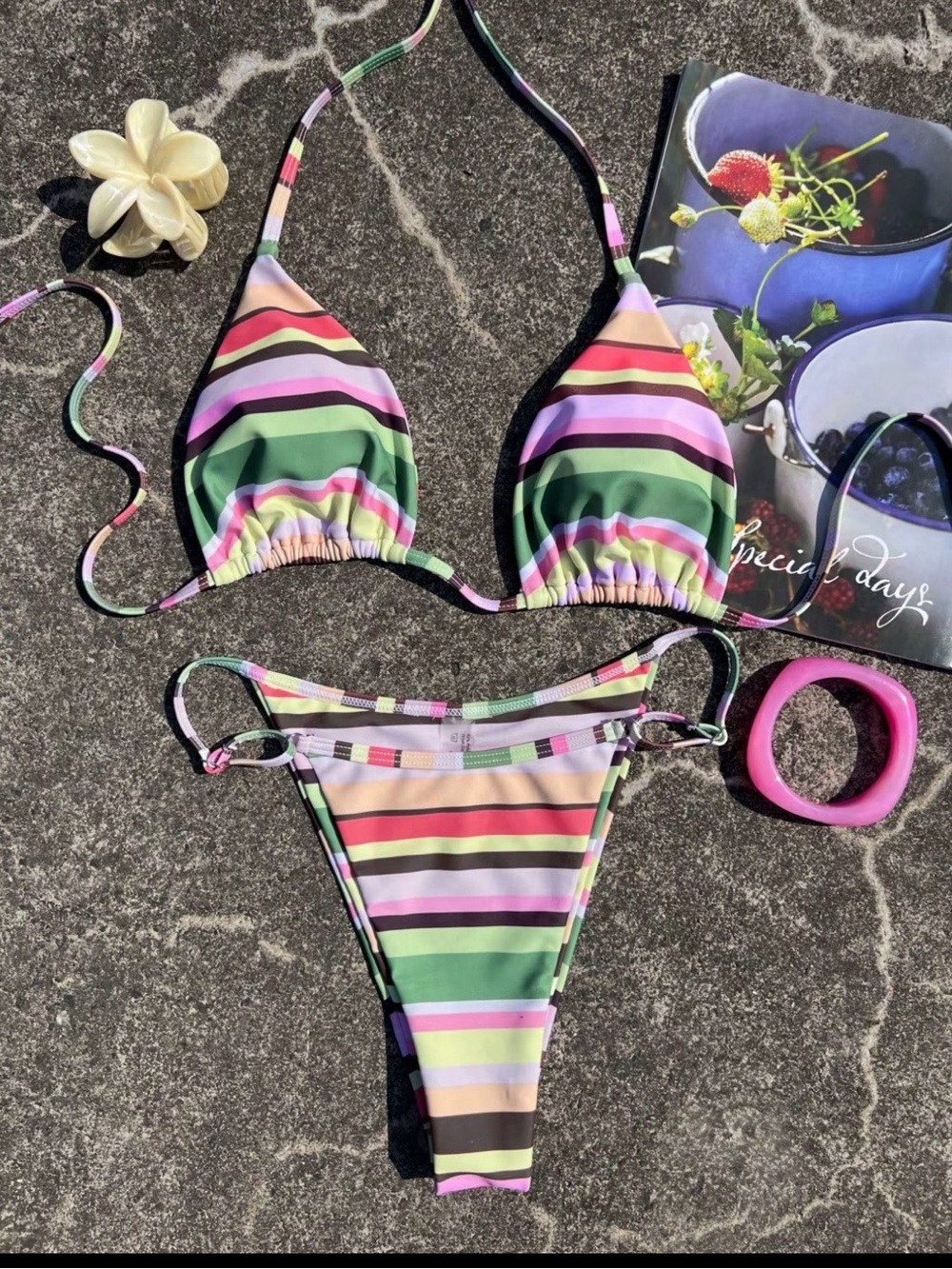 Striped Triangle Bikini Set in Multi-Color - Picture 4 of 5